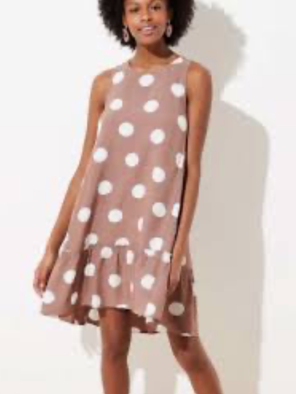 Loft | Polka dot tie back swing dress in desert taupe 100% viscose size large